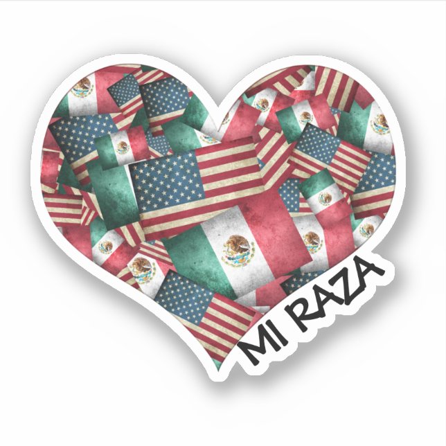 Sticker Drapeaux mexicains/américains Coeur (Devant)