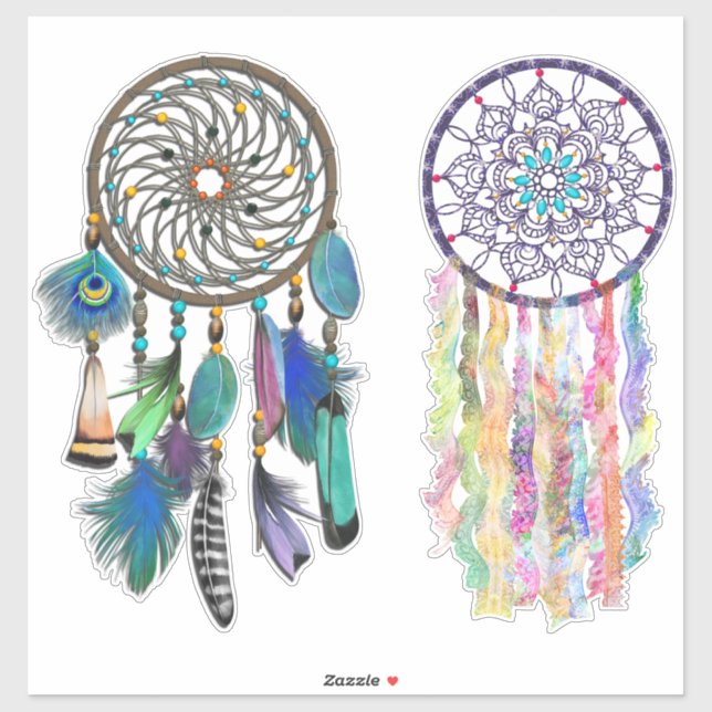 Sticker Dreamcatchers de Bohême | Blanc ou Effacé (Feuille)