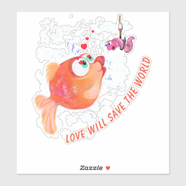 Sticker drôle avec poisson et ver - Amusant (Feuille)