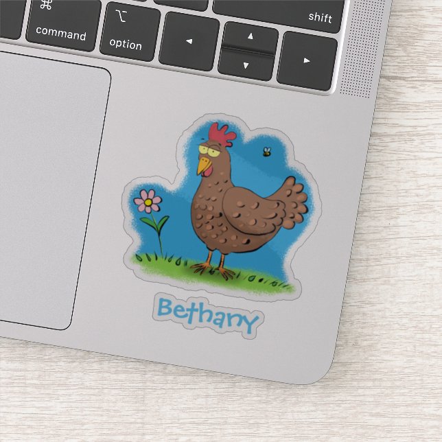 Sticker Drôle brun dessin animé sur le poulet (Détail)