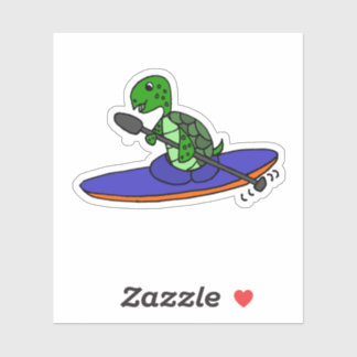 Sticker Drôle Caricature Kayaking sur la tortue de mer
