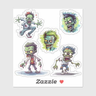 Sticker Drôle Cartoon 5 fou Zombie