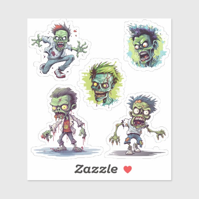 Sticker Drôle Cartoon 5 fou Zombie (Feuille)