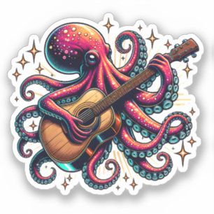 Sticker Drôle Cartoon Octopus Jouer de la guitare
