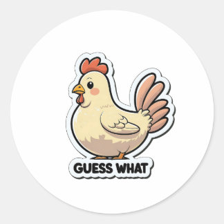 Sticker Drôle Cartoon Poulet "Devinez Quoi"