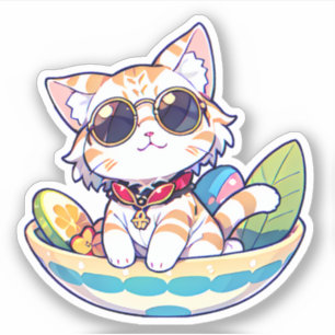 Sticker Drôle chat mignon dans les lunettes de soleil avec