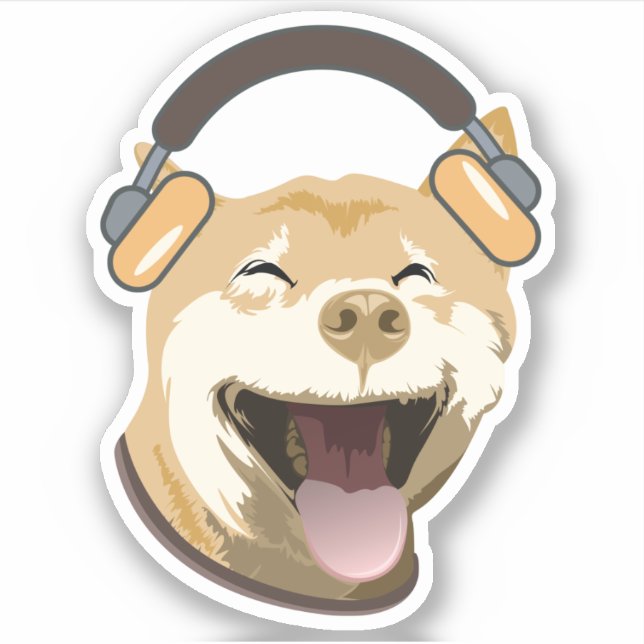 Sticker Drôle chien à écouter de la musique (Devant)