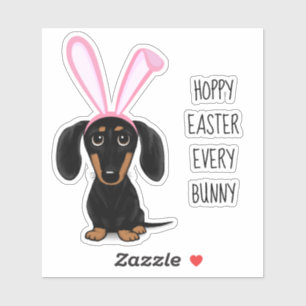 Sticker Drôle Chien lapin de Pâques noir et Tan Dachshund