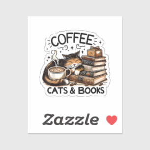 Sticker Drôle Cute Coffee Cats Livres Lover Idea Cadeau Fe