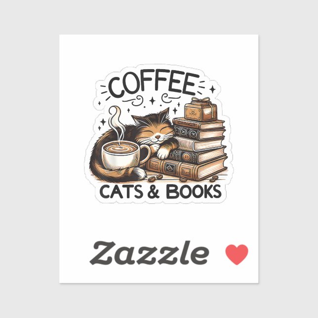 Sticker Drôle Cute Coffee Cats Livres Lover Idea Cadeau Fe (Feuille)