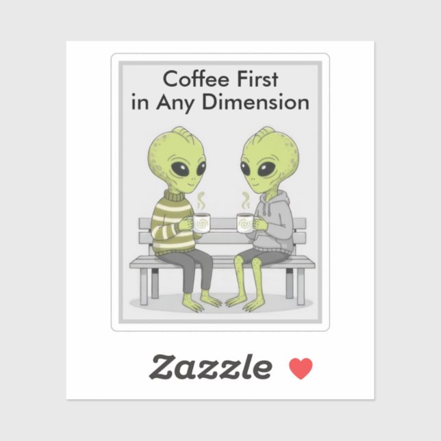 Sticker Drôle de café et d'aliens (Feuille)