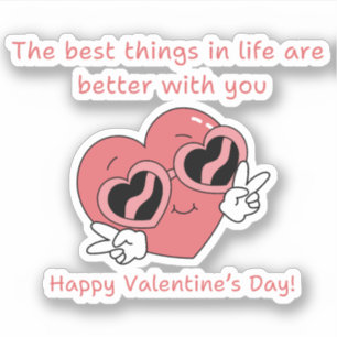 Sticker drôle de coeur rose, heureux jour des valentines