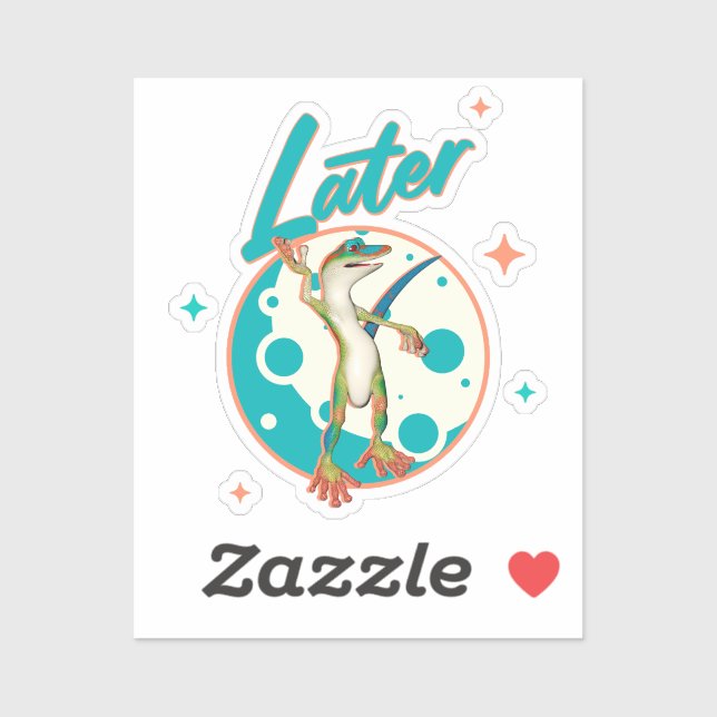Sticker Drôle de Gecko Plus Tard Humour de Procrastination (Feuille)