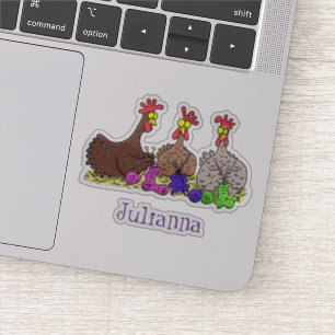 Sticker Drôle dessin animé de poulets de tricot