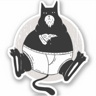 Sticker Drôle Fête des pères grasse papa chat manger Pizza