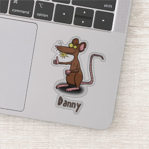 Sticker Drôle joyeux dessin animé de rat brun