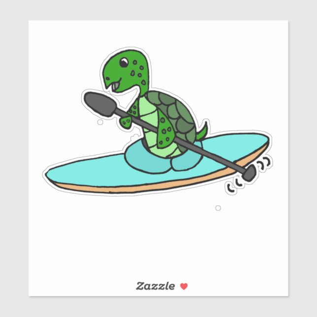 Sticker Drôle Matching Sea Turtle Kayaking Cartoon (Feuille)