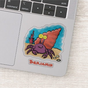 Sticker Drôle mignon caricature pourpre crabe ermite