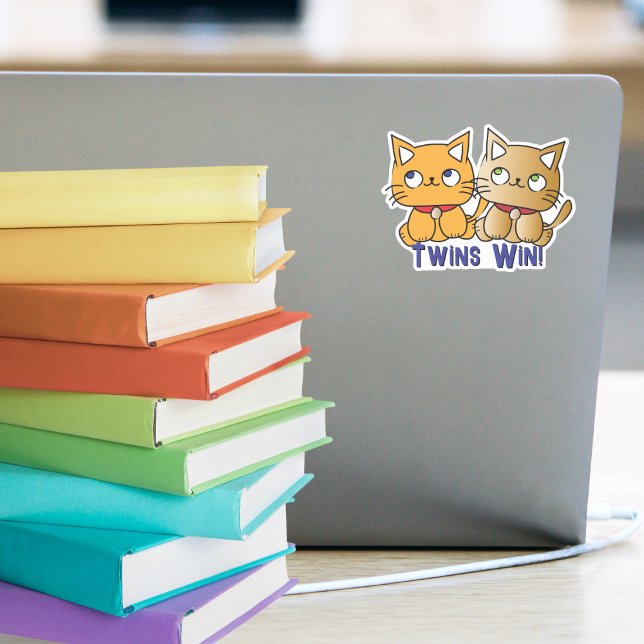 Sticker Drôle mignon Kawaii Twin Cats Dessin Personnalisé (Créateur téléchargé)