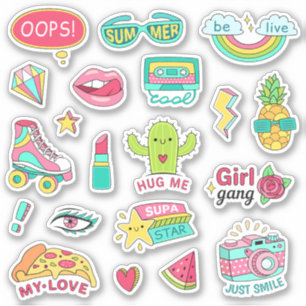 Sticker Drôle Mode Adolescente Fille Colorful Cartoon
