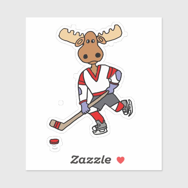 Sticker Drôle Moose Jouer Cartoon De Hockey Sur Glace (Feuille)