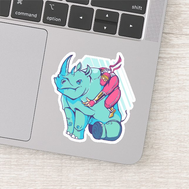 Sticker Drôle Ninja Riding Rhino Cartoon en forme (Détail)