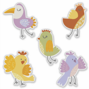 Sticker Drôle oiseaux pastel couleurs patchwork