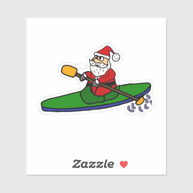 Sticker Drôle Santa Claus Kayaking Cartoon de Noël (Feuille)