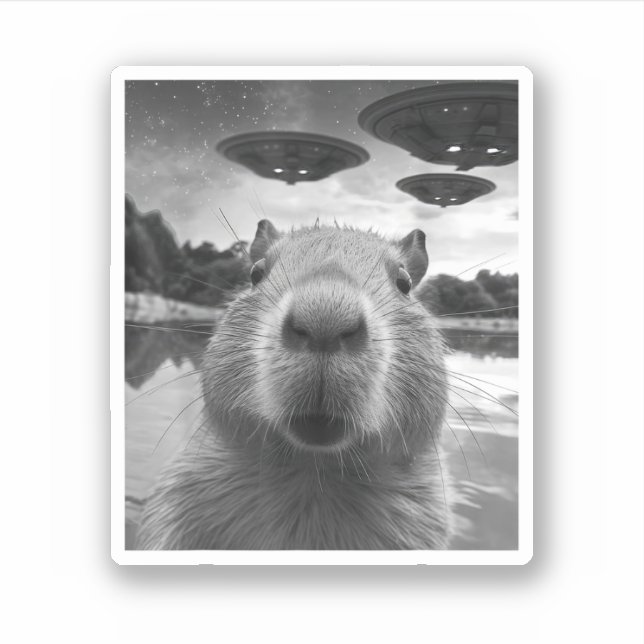 Sticker Drôle Selfie de Capybara Graphique avec des OVNI É (Devant)