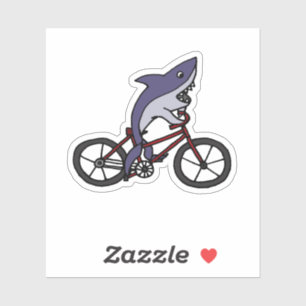 Sticker Drôle Shark équitation Bicycle Cartoon