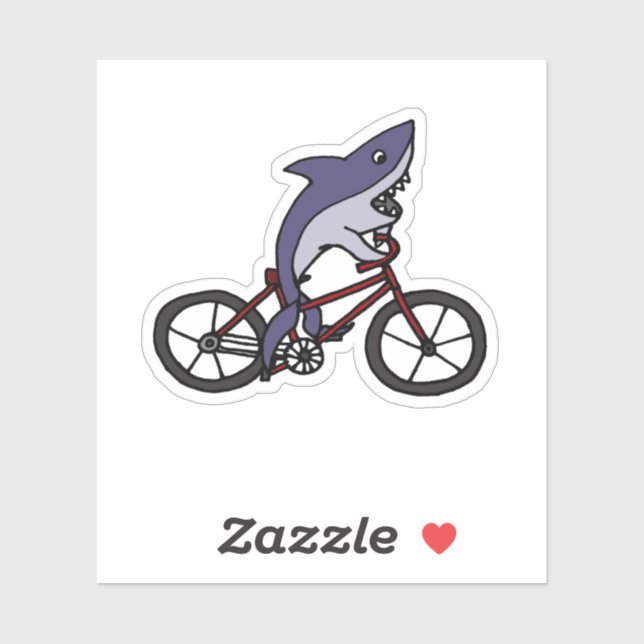 Sticker Drôle Shark équitation Bicycle Cartoon (Feuille)