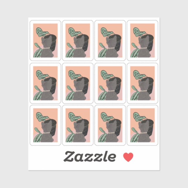 Sticker Drôle Tabby Cat Voir le cadre Plante (Feuille)