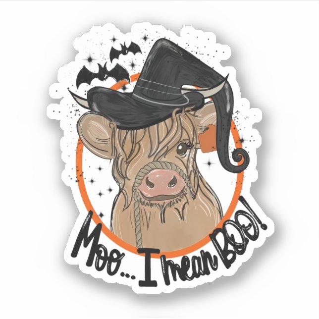 Sticker Drôle Vache Heifer Halloween Moo I Signifie Boo (Devant)