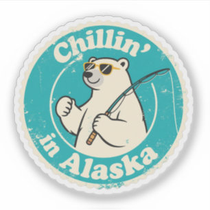 Sticker Drôle Vintage Alaska Détente Ours Polaire Pêche