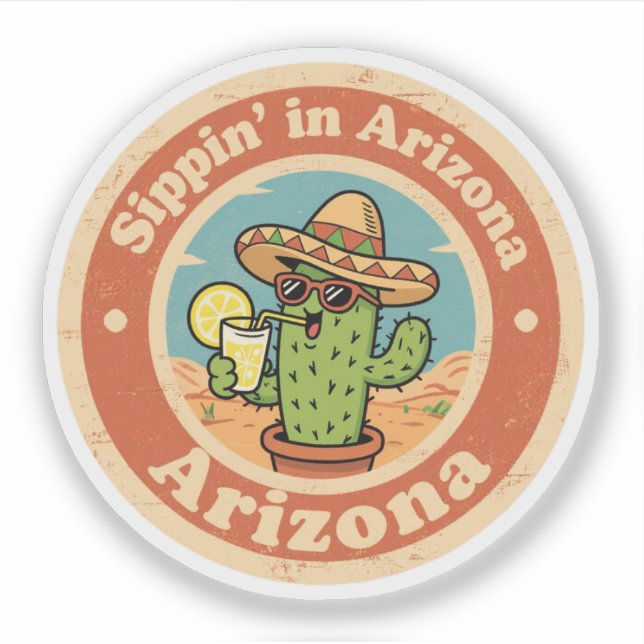 Sticker Drôle Vintage Arizona Sippin Cactus (Devant)