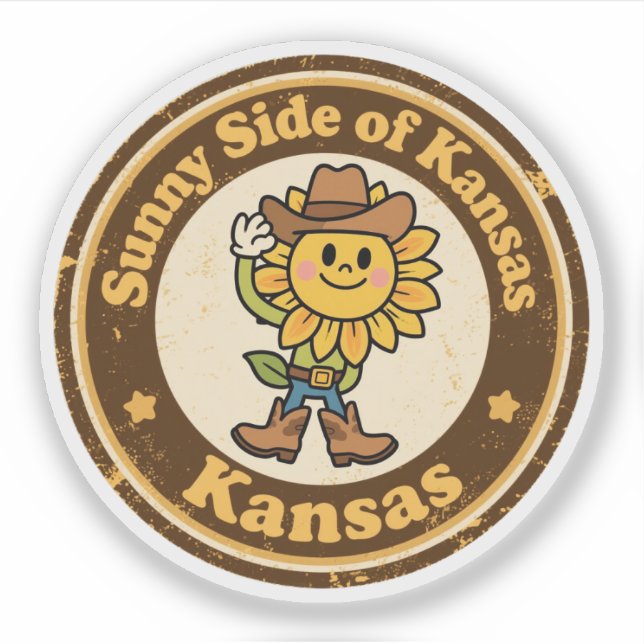 Sticker Drôle Vintage Kansas Sunflower Cowboy Retro (Devant)