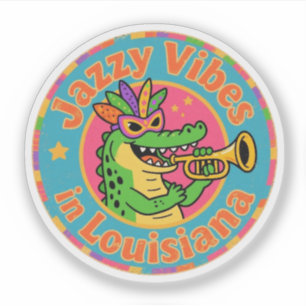 Sticker Drôle Vintage Louisiana Alligator Mardi Gras Jazz
