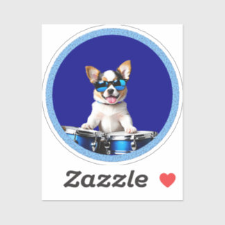 Sticker drummer dog