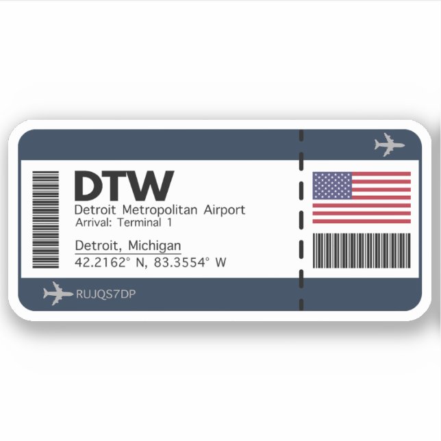 Sticker DTW Detroit Boarding Pass - Billets des États-Unis (Devant)
