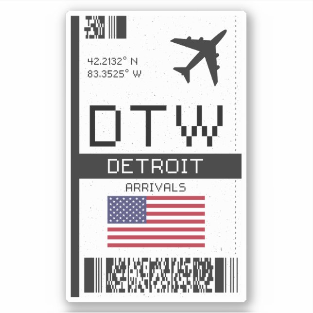 Sticker DTW Detroit Boarding Pass - Michigan Travel (Devant)