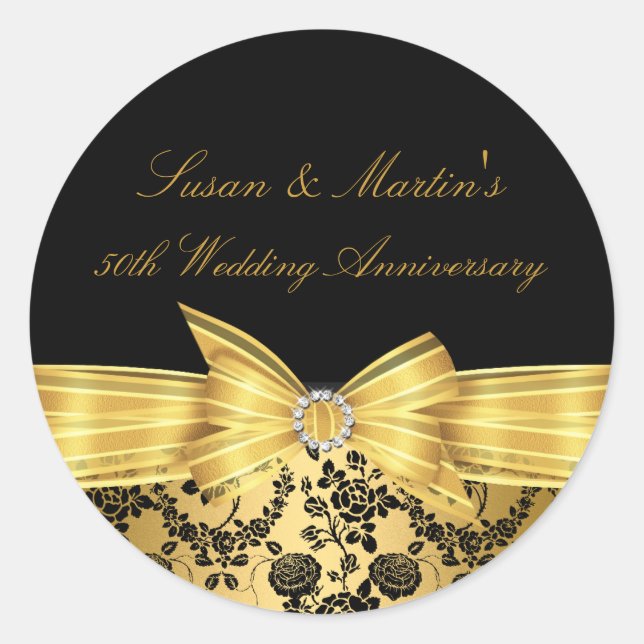Sticker du 50e anniversaire du Mariage Gold Bow (Devant)