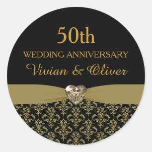 Sticker du 50e anniversaire du Mariage Gold Damask