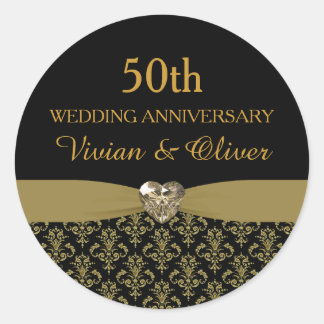 Sticker du 50e anniversaire du Mariage Gold Damask
