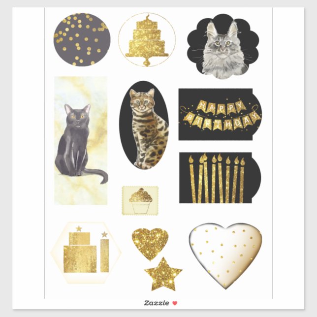 Sticker Du Chat Fancy Gold Parties scintillant Look Annive (Feuille)