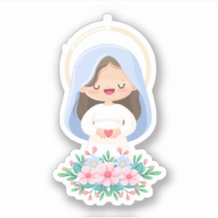 Sticker du coeur sacré de la Vierge Marie Kawaii