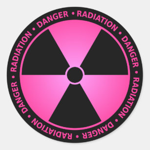 Sticker du symbole de rayonnement rose avec texte