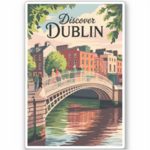 Sticker Dublin Irlande Illustration Travel Art Vintage