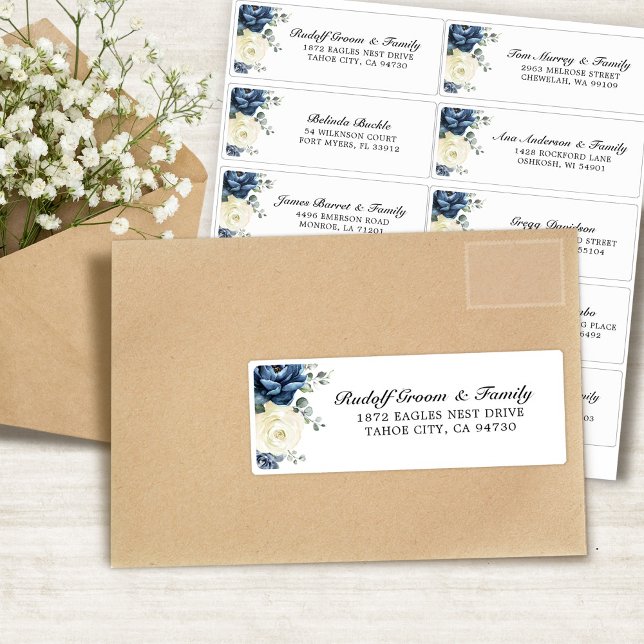 Sticker Dusty Blue Champagne Ivory Mariage Adresse d'hôte (Dusty Blue Champagne Ivory Wedding Guest Address Sticker)