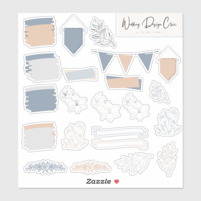 Sticker Dusty Blue & Coral Floral Scrapbooking Journal (Feuille)