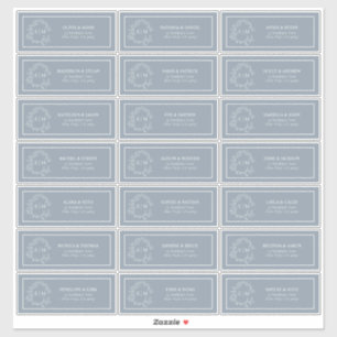 Sticker Dusty Blue Leafy Crest Monogram Adresse d'invité